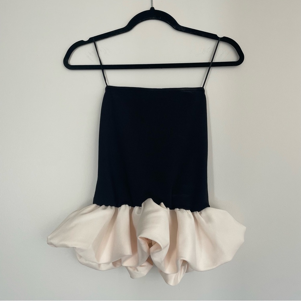 Endless Rose Black and Cream Ruffle Hem Strapless Top